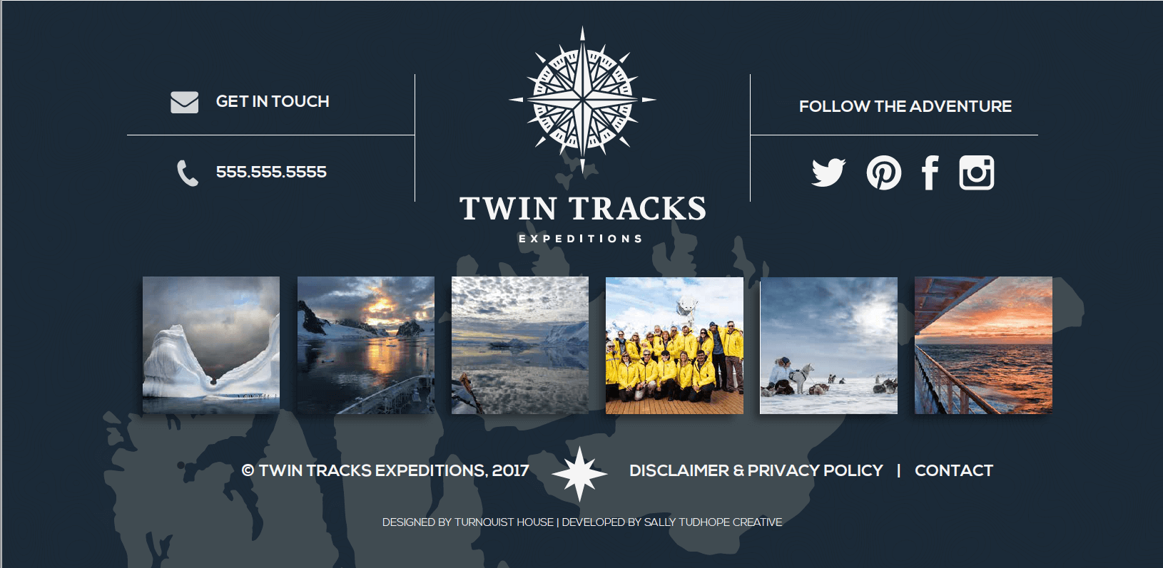 Screenshot showing the Footer design for Twin Tracks Expeditions